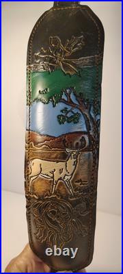 VTG Hunters Stitched Tooled Leather White Tail Buck Suede Padded Rifle Sling