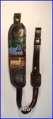 VTG Hunters Stitched Tooled Leather White Tail Buck Suede Padded Rifle Sling