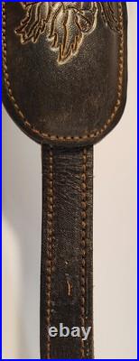 VTG Hunters Stitched Tooled Leather White Tail Buck Suede Padded Rifle Sling