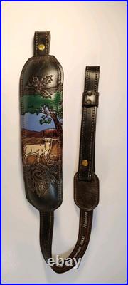 VTG Hunters Stitched Tooled Leather White Tail Buck Suede Padded Rifle Sling