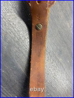 VTG STITCHED TOOLED WHITETAIL DEER BUCK LEATHER RIFLE PADDED SLING WithSWIVELS