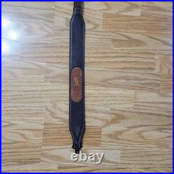 VTG TOREL STITCHED TOOLED WHITETAIL DEER BUCK LEATHER RIFLE SLING WithSWIVELS 4832