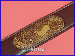 VTG Tooled Leather Sling 5pt Buck Deer Oak Tree Embossed Suede Bac fit Remington