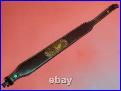 VTG Tooled Leather Sling 5pt Buck Deer Oak Tree Embossed Suede Bac fit Remington