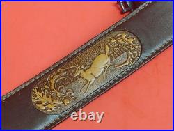 VTG Tooled Leather Sling 5pt Buck Deer Oak Tree Embossed Suede Bac fit Remington
