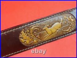 VTG Tooled Leather Sling 5pt Buck Deer Oak Tree Embossed Suede Bac fit Remington