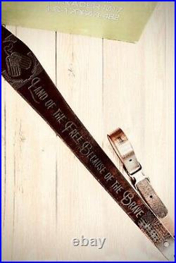 Veterans Leather Rifle Sling Land of the Free Military, Soldier Patriot Gift
