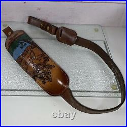 Vintage AA&E LeatherCraft Deer Scene Rifle/Shotgun Sling Gun Strap Padded