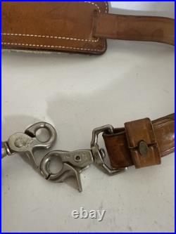 Vintage Bianchi White Double Stitched Tooled Sheep Backed Leather Rifle Sling