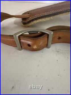 Vintage Bianchi White Double Stitched Tooled Sheep Backed Leather Rifle Sling