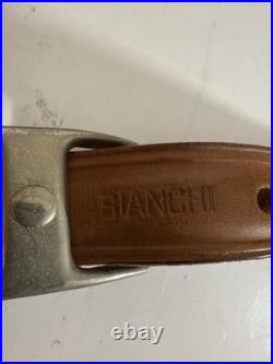 Vintage Bianchi White Double Stitched Tooled Sheep Backed Leather Rifle Sling
