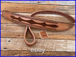 Vintage Brown Leather Suede Lined Border Stamped Decorative Rifle Sling