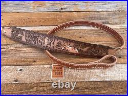 Vintage Brown Leather Suede Lined Decorative Rifle Sling Buck Deer Woodlands