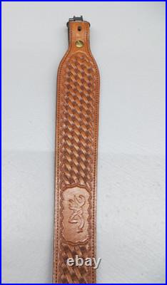 Vintage Browning Logo Leather Cobra Rifle Sling Suede Shoulder liner & Swivels