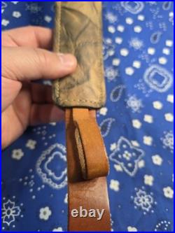 Vintage Camo Padded Pathfinder Leather Thumbhole Rifle Sling With Swivels