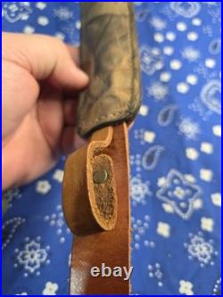 Vintage Camo Padded Pathfinder Leather Thumbhole Rifle Sling With Swivels