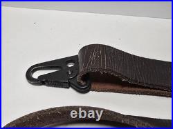 Vintage Dark Brown Leather Rifle Sling with HK-Style Snap Hook Military Style