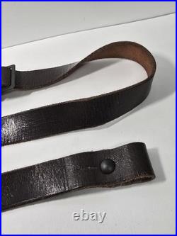 Vintage Dark Brown Leather Rifle Sling with HK-Style Snap Hook Military Style