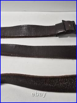 Vintage Dark Brown Leather Rifle Sling with HK-Style Snap Hook Military Style