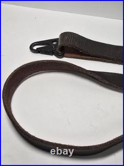Vintage Dark Brown Leather Rifle Sling with HK-Style Snap Hook Military Style