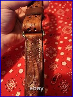 Vintage George Lawrence 5f Heavily Tooled Leather Buckle Rifle Sling W Swivels