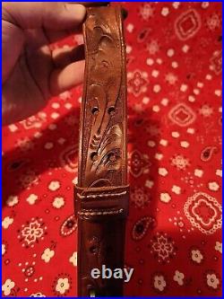 Vintage George Lawrence 5f Heavily Tooled Leather Buckle Rifle Sling W Swivels