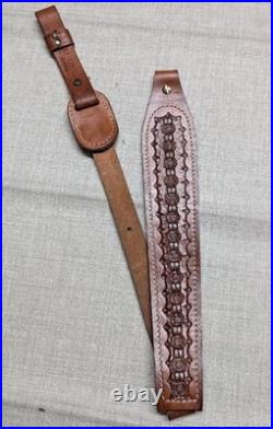 Vintage HUNTER cowhide TOOLED handcrafted RIFLE SLING hunting GUN cowhide strap