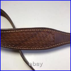 Vintage Hand Tooled Leather Shotgun Rifle Sling Strap Hunting Basket Weave