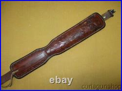 Vintage Hunter Brown Leather Rifle Sling with Embossed Whitetail Scene Padded