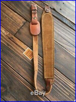 Vintage Hunter Brown stamped leather Suede Lined Adjustable Rifle Sling