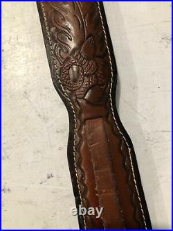 Vintage Hunter Padded Leather Rifle Sling Gun Shoulder Strap Deer Leaf Acorn
