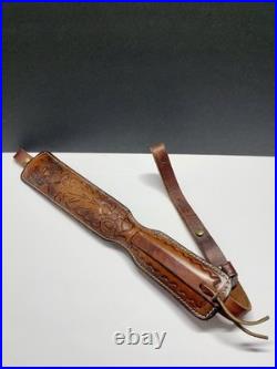 Vintage Hunter Rifle Sling Deer and Acorn in Foliage Tooled Leather
