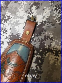 Vintage Hunter White Stitched Tooled Whitetail Scene Padded Suede Backed Sling