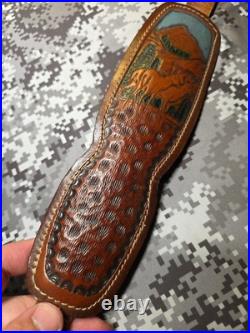 Vintage Hunter White Stitched Tooled Whitetail Scene Padded Suede Backed Sling