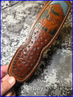 Vintage Hunter White Stitched Tooled Whitetail Scene Padded Suede Backed Sling