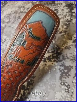 Vintage Hunter White Stitched Tooled Whitetail Scene Padded Suede Backed Sling