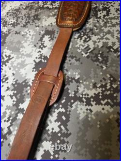Vintage Hunter White Stitched Tooled Whitetail Scene Padded Suede Backed Sling