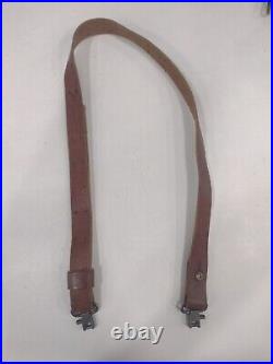 Vintage Hunting Leather Rifle Sling & Brass Fittings With 2 Steel Swivel Old War