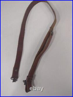 Vintage Hunting Leather Rifle Sling & Brass Fittings With 2 Steel Swivel Old War