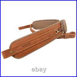Vintage Leather Gun Sling with A Canvas Pocket, Padded Rifle Shoulder Belt