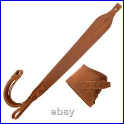 Vintage Leather Rifle Gun Buttstock Recoil Pad with Shoulder Belt Hunting Strap