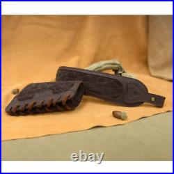 Vintage Leather Rifle Padded Carry Sling with Soft Cheek Rest Cover Set