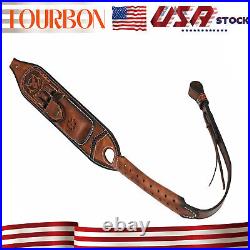 Vintage Leather Rifle Sling 308win Ammo Carry Strap Knife Sheath Pocket-TOURBON