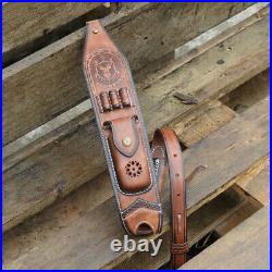 Vintage Leather Rifle Sling 308win Ammo Carry Strap Knife Sheath Pocket-TOURBON