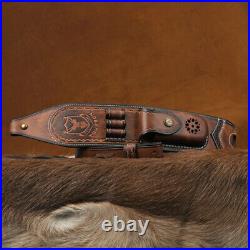 Vintage Leather Rifle Sling 308win Ammo Carry Strap Knife Sheath Pocket-TOURBON