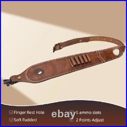 Vintage Leather Rifle Sling Ammo Strap Shooting Thumb Rest+ 1in QD Swivels Clip