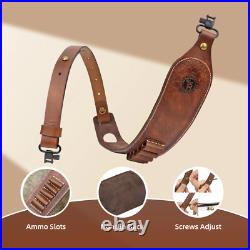 Vintage Leather Rifle Sling Ammo Strap Shooting Thumb Rest+ 1in QD Swivels Clip