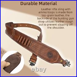 Vintage Leather Rifle Sling Ammo Strap Shooting Thumb Rest+ 1in QD Swivels Clip