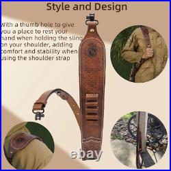 Vintage Leather Rifle Sling Ammo Strap Shooting Thumb Rest+ 1in QD Swivels Clip