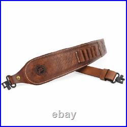 Vintage Leather Rifle Sling Ammo Strap Shooting Thumb Rest+ 1in QD Swivels Clip